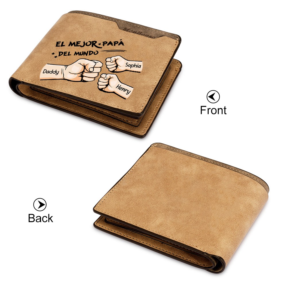 A mi papá-Cartera puño con puño con texto amoroso 2-7 nombres personalizados billetera clásica para hombre | Jessemade