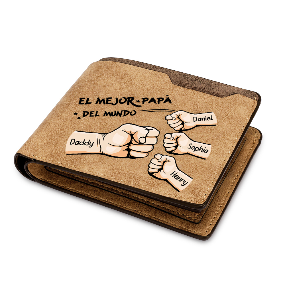 A mi papá-Cartera puño con puño con texto amoroso 2-7 nombres personalizados billetera clásica para hombre | Jessemade