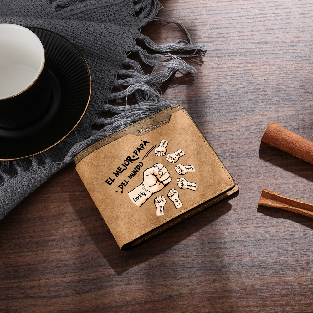 A mi papá-Cartera puño con puño con texto amoroso 2-7 nombres personalizados billetera clásica para hombre | Jessemade