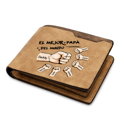 A mi papá-Cartera puño con puño con texto amoroso 2-7 nombres personalizados billetera clásica para hombre | Jessemade
