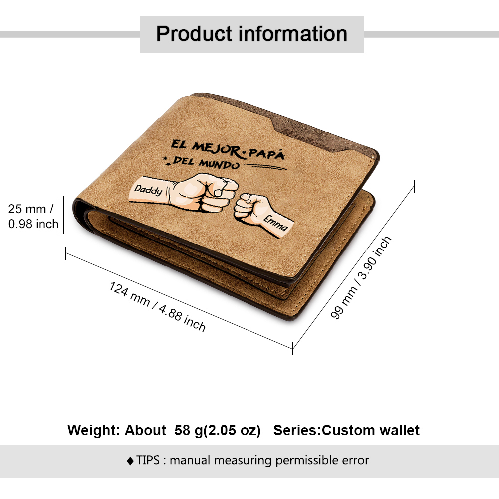 A mi papá-Cartera puño con puño con texto amoroso 2-7 nombres personalizados billetera clásica para hombre | Jessemade