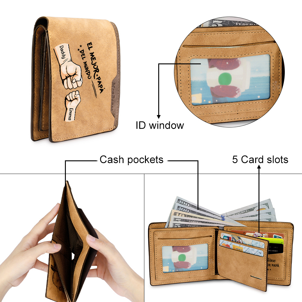 A mi papá-Cartera puño con puño con texto amoroso 2-7 nombres personalizados billetera clásica para hombre | Jessemade
