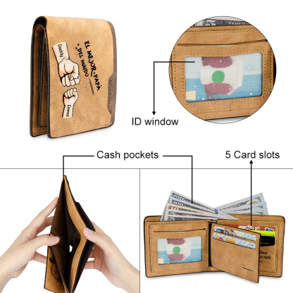 A mi papá-Cartera puño con puño con texto amoroso 2-7 nombres personalizados billetera clásica para hombre | Jessemade