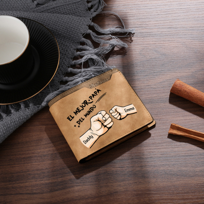 Cartera Personalizada para Papá – Puño con Puño, Nombres y Mensaje Grabado | Jessemade ES