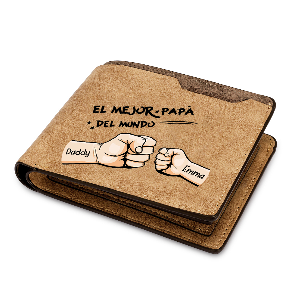 A mi papá-Cartera puño con puño con texto amoroso 2-7 nombres personalizados billetera clásica para hombre | Jessemade