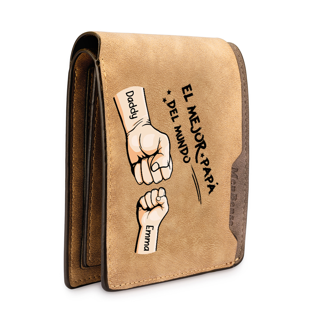 A mi papá-Cartera puño con puño con texto amoroso 2-7 nombres personalizados billetera clásica para hombre | Jessemade