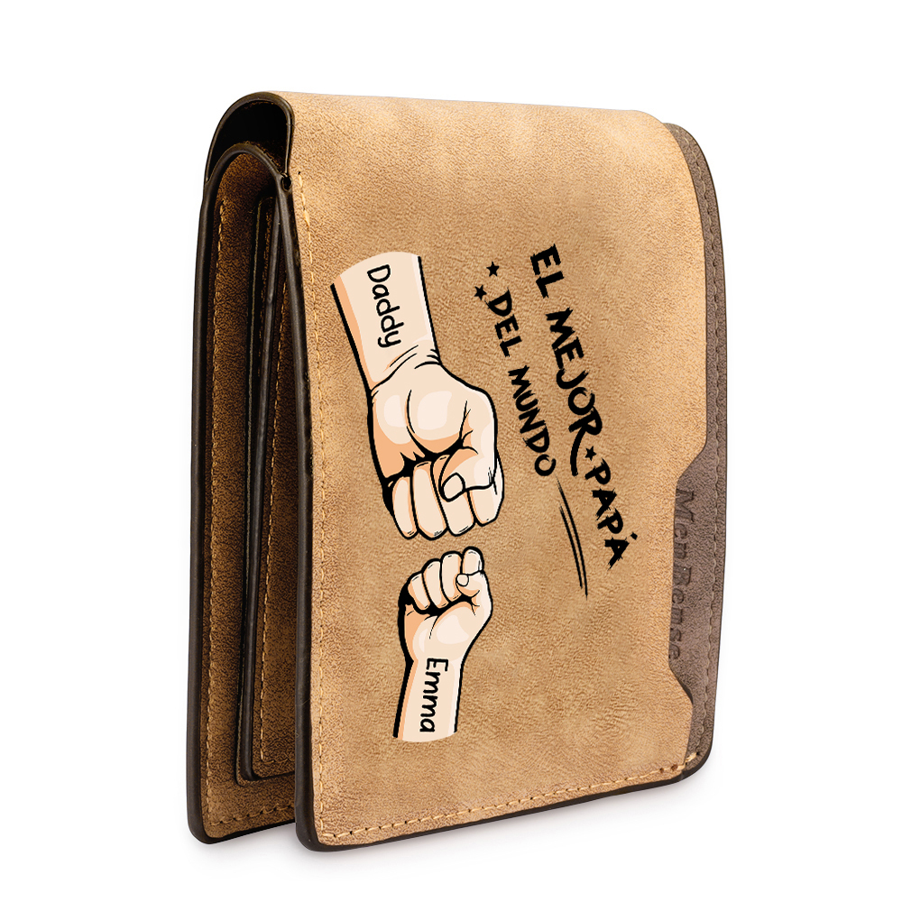 A mi papá-Cartera puño con puño con texto amoroso 2-7 nombres personalizados billetera clásica para hombre | Jessemade
