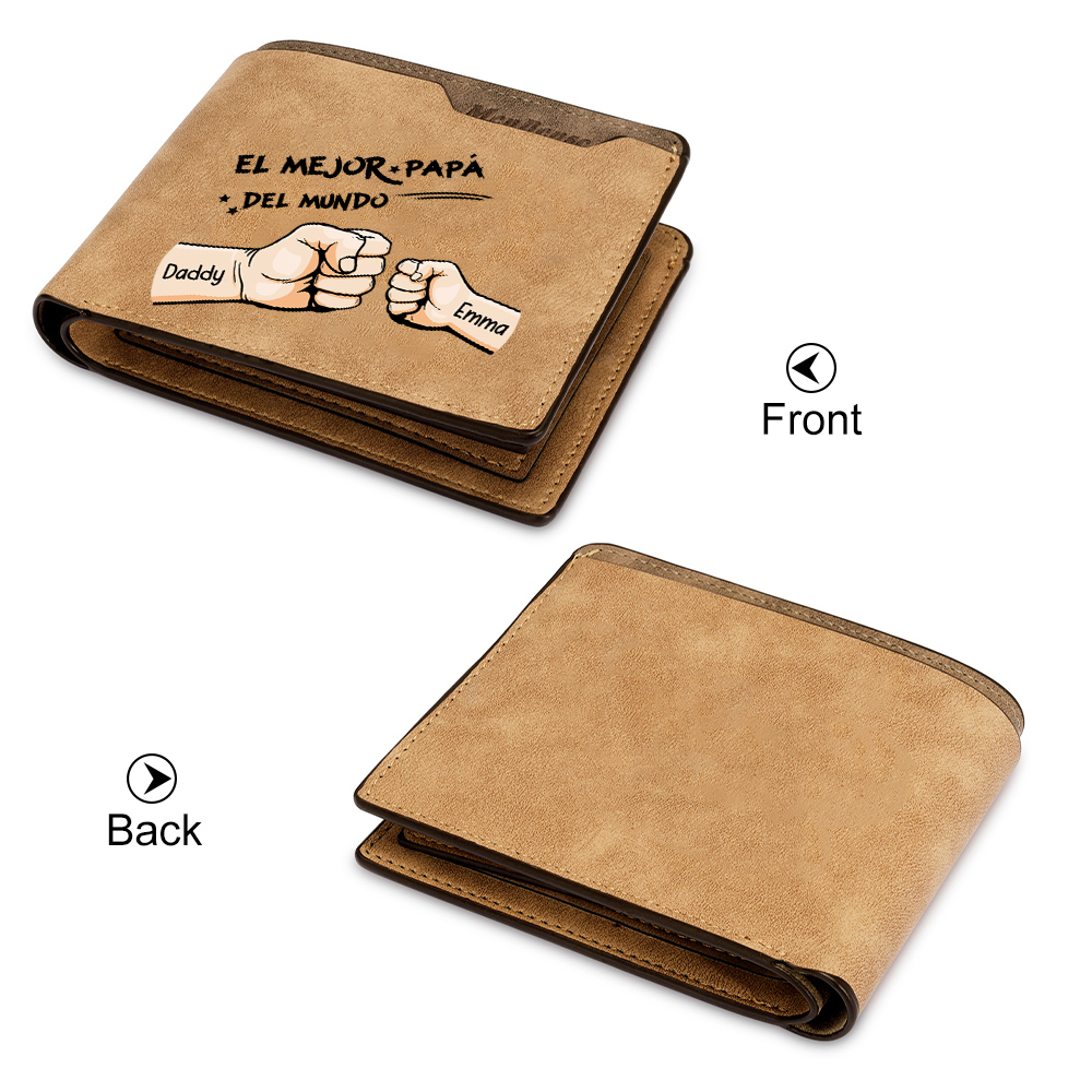 A mi papá-Cartera puño con puño con texto amoroso 2-7 nombres personalizados billetera clásica para hombre | Jessemade