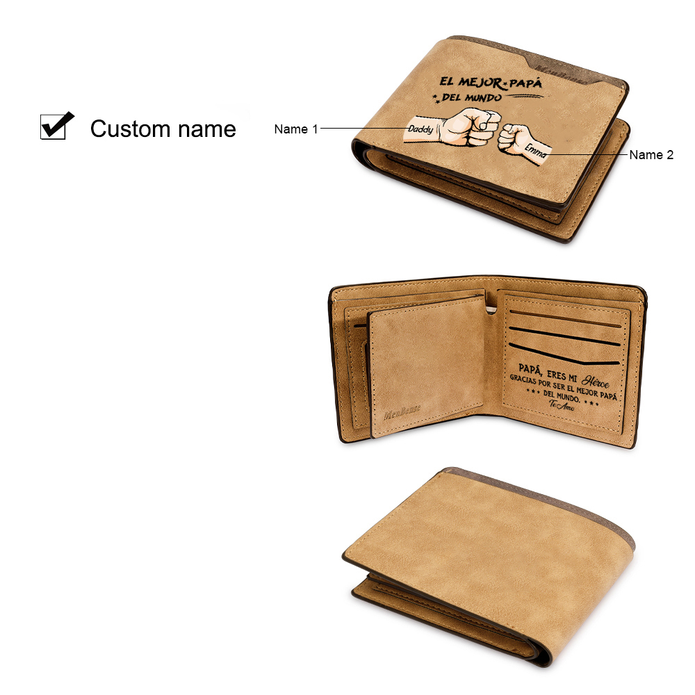 A mi papá-Cartera puño con puño con texto amoroso 2-7 nombres personalizados billetera clásica para hombre | Jessemade