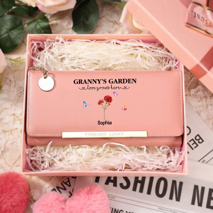 Cartera personalizada para abuela – Flor de nacimiento y nombre, regalo sentimental y funcional