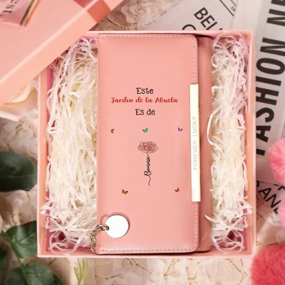 A mi abuela - Cartera de PU Personalizada - Billetera Grabada con Nombre y Flor, Especial Día de los Abuelos, Regalo Elegante para Abuela | Jessemade