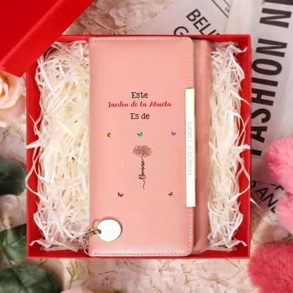 A mi abuela - Cartera de PU Personalizada - Billetera Grabada con Nombre y Flor, Especial Día de los Abuelos, Regalo Elegante para Abuela | Jessemade