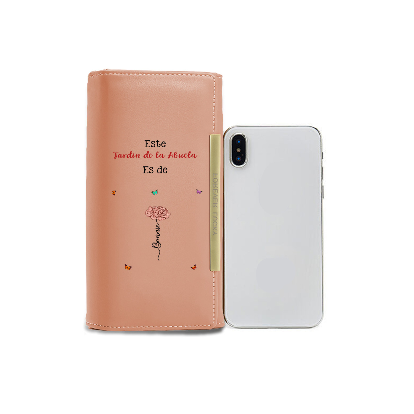 A mi abuela - Cartera de PU Personalizada - Billetera Grabada con Nombre y Flor, Especial Día de los Abuelos, Regalo Elegante para Abuela | Jessemade