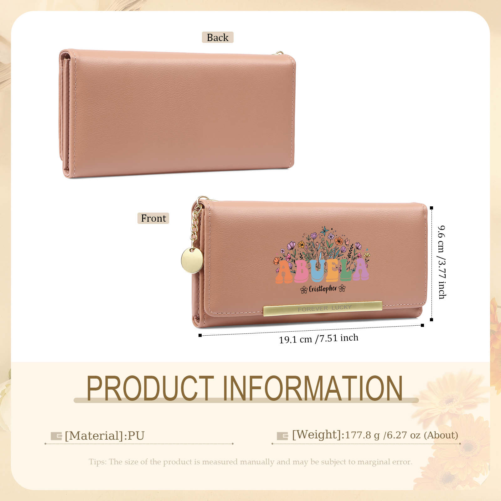 Regalo para Abuela – Cartera personalizada con nombres, diseño floral exclusivo y gran capacidad