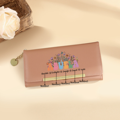 Regalo para abuela: Cartera personalizada con nombres y diseño floral exclusivo