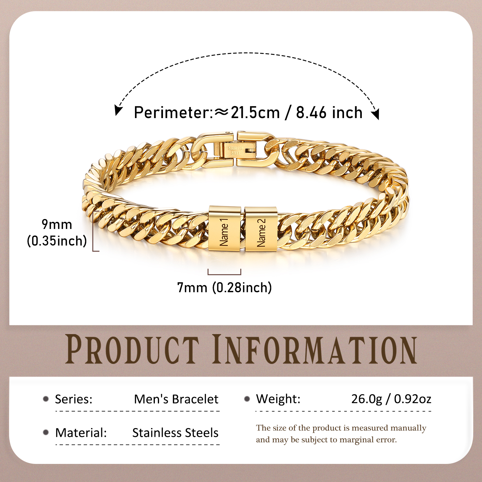 Pulsera personalizada con nombre para hombre con grabado personalizado - regalo para abuelo | Jessemade