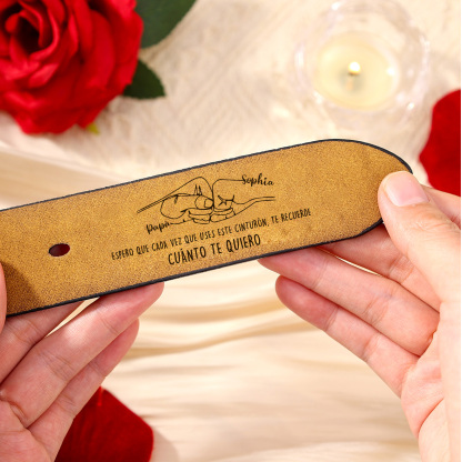 Cinturón de cuero personalizado con 2 nombres y diseño de puño | Regalo para el Día del Padre | Jessemade