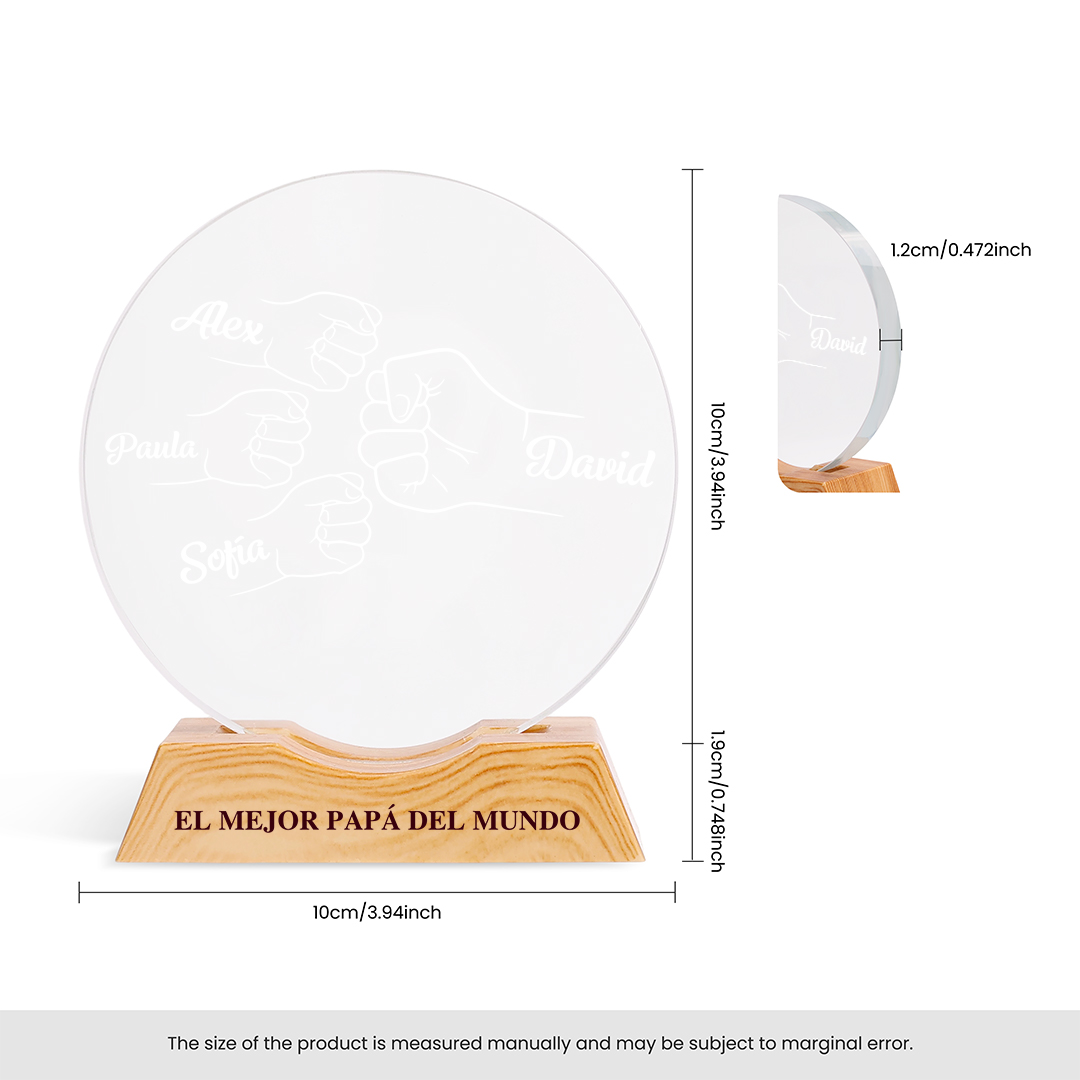 Luz nocturna LED de cristal personalizada para papá, con 1 a 6 nombres y motivo de puño chocando