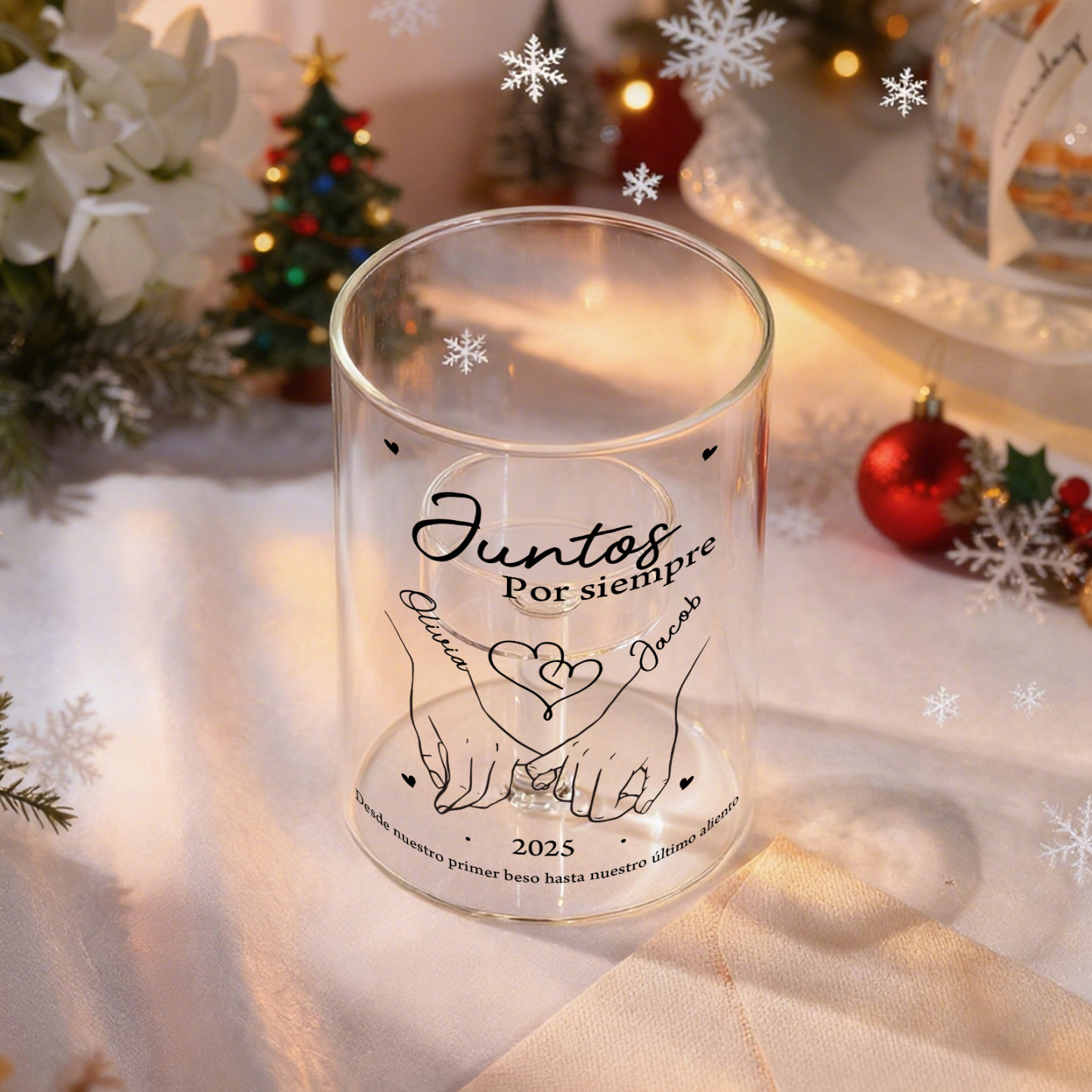 Portavelas de vidrio personalizado – Portavelas con pareja cogida de la mano