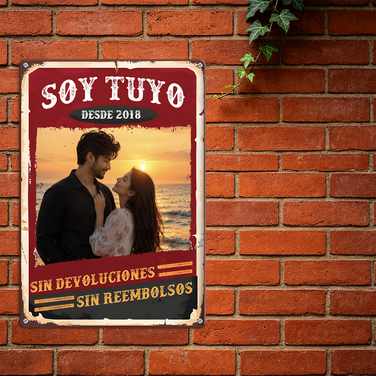 Letrero metálico personalizado para parejas con 2 nombres y año – Decoración de pared romántica