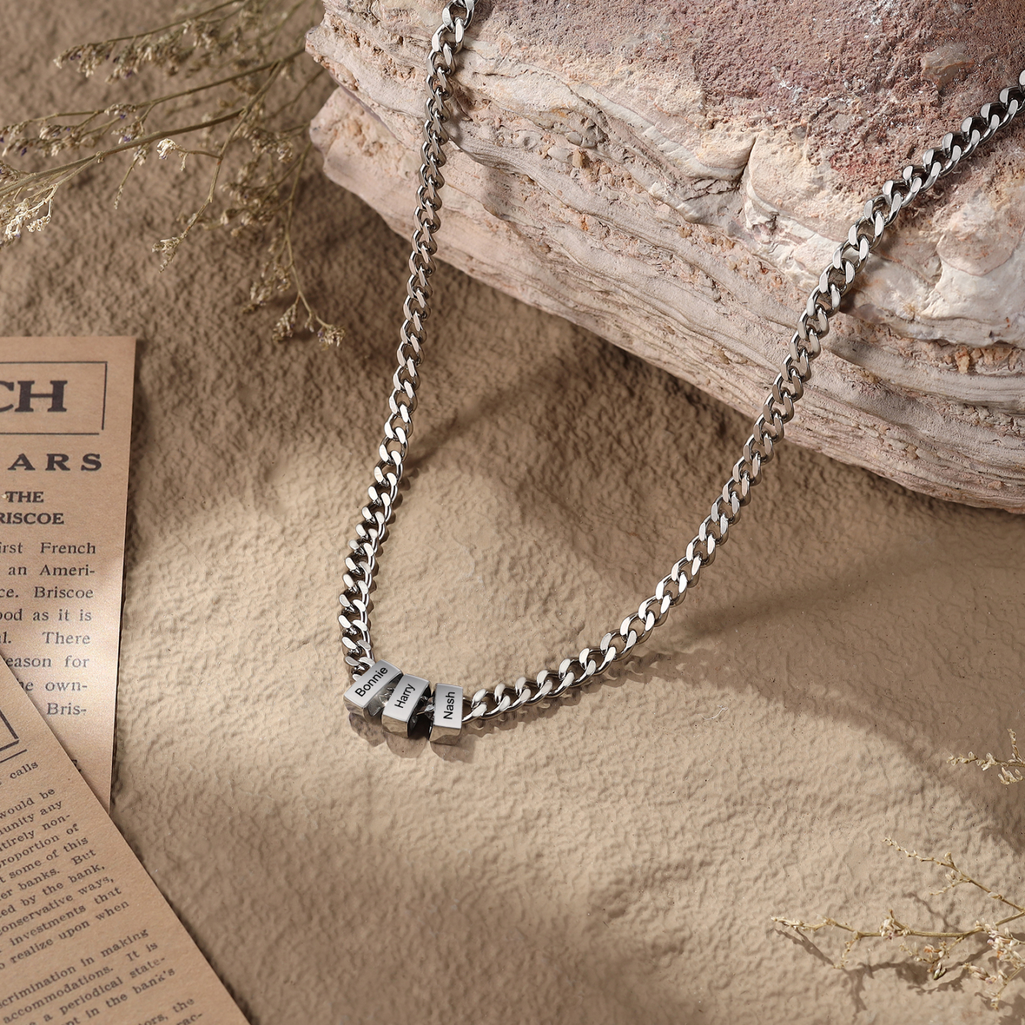 Collar de eslabones cubanos personalizado para hombre con 1 a 6 nombres