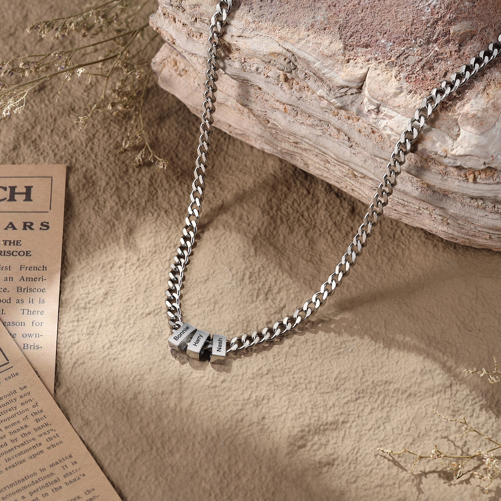 Collar de eslabones cubanos personalizado para hombre con 1 a 6 nombres