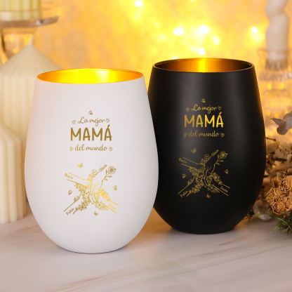 Portavelas de cristal personalizado “La mejor mamá/abuela del mundo” con nombres de 2 a 7 hijos