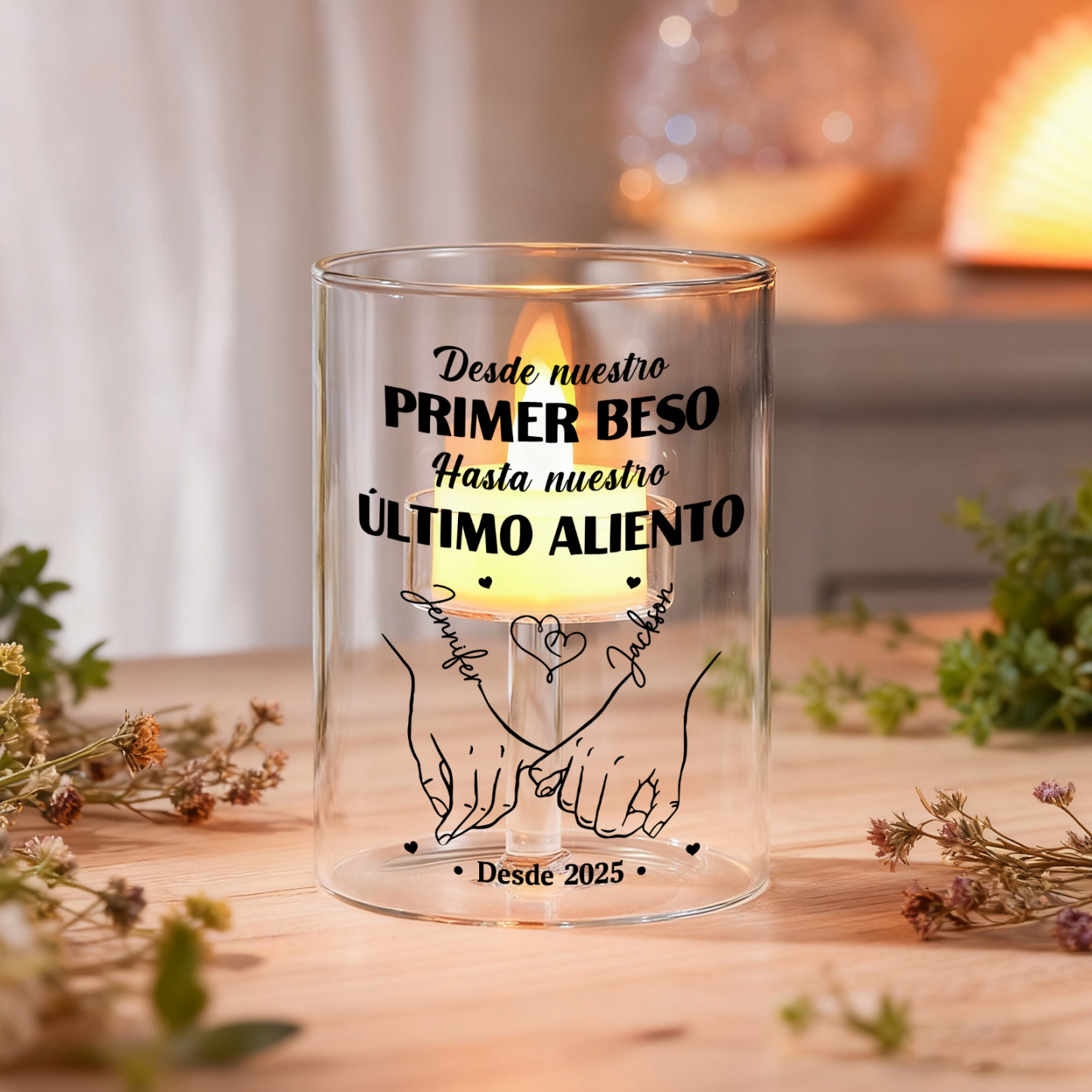 Portavelas de cristal personalizado sin vela - Desde nuestro primer beso hasta nuestro último aliento