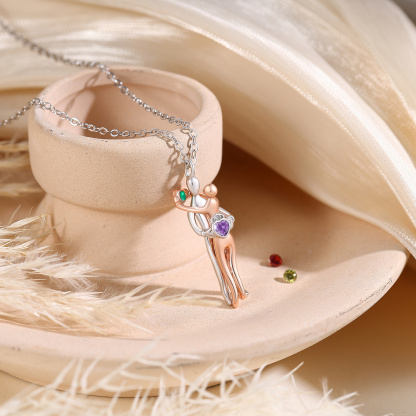 Collar de Pareja con Abrazo y Piedra de Nacimiento, colgante de corazón Bicolor para Mujer