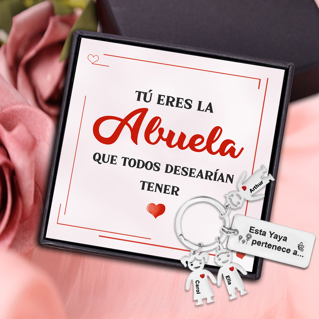 A mi abuela - Llavero "Esta Yaya pertenece a..." con 1-6 nombres personalizados en "niños"-Jessemade ES