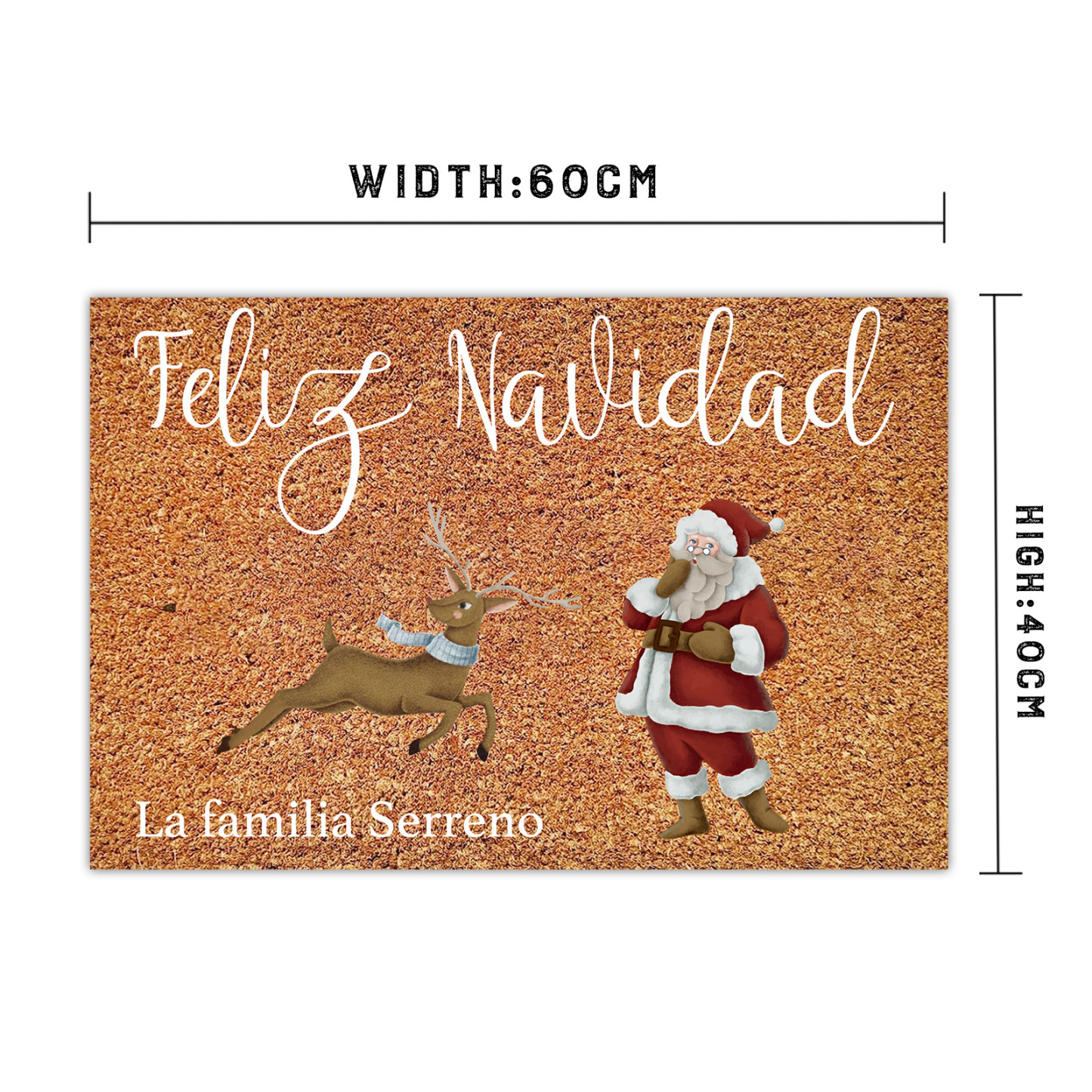 Navidad-felpudo/alfombra de entrada reno y Noel personalizado con 1 texto-Jessemade ES