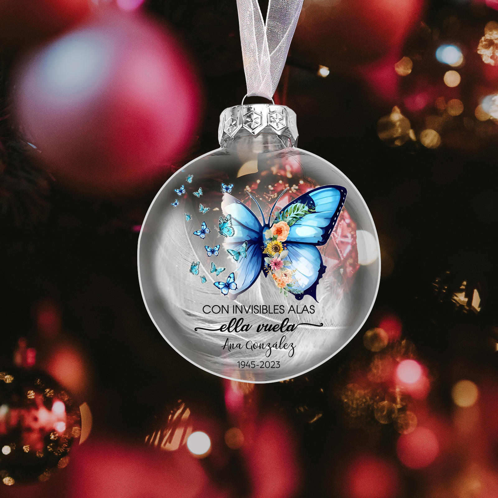 Bola navideña conmemorativa Adorno de Navidad 2 textos personalizados con pluma -Jessemade ES