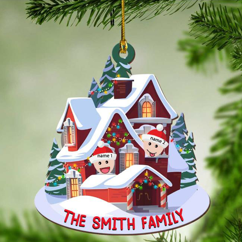 Navidad-Ornamento con muñecos casa acogedora de madera con 2 nombres y