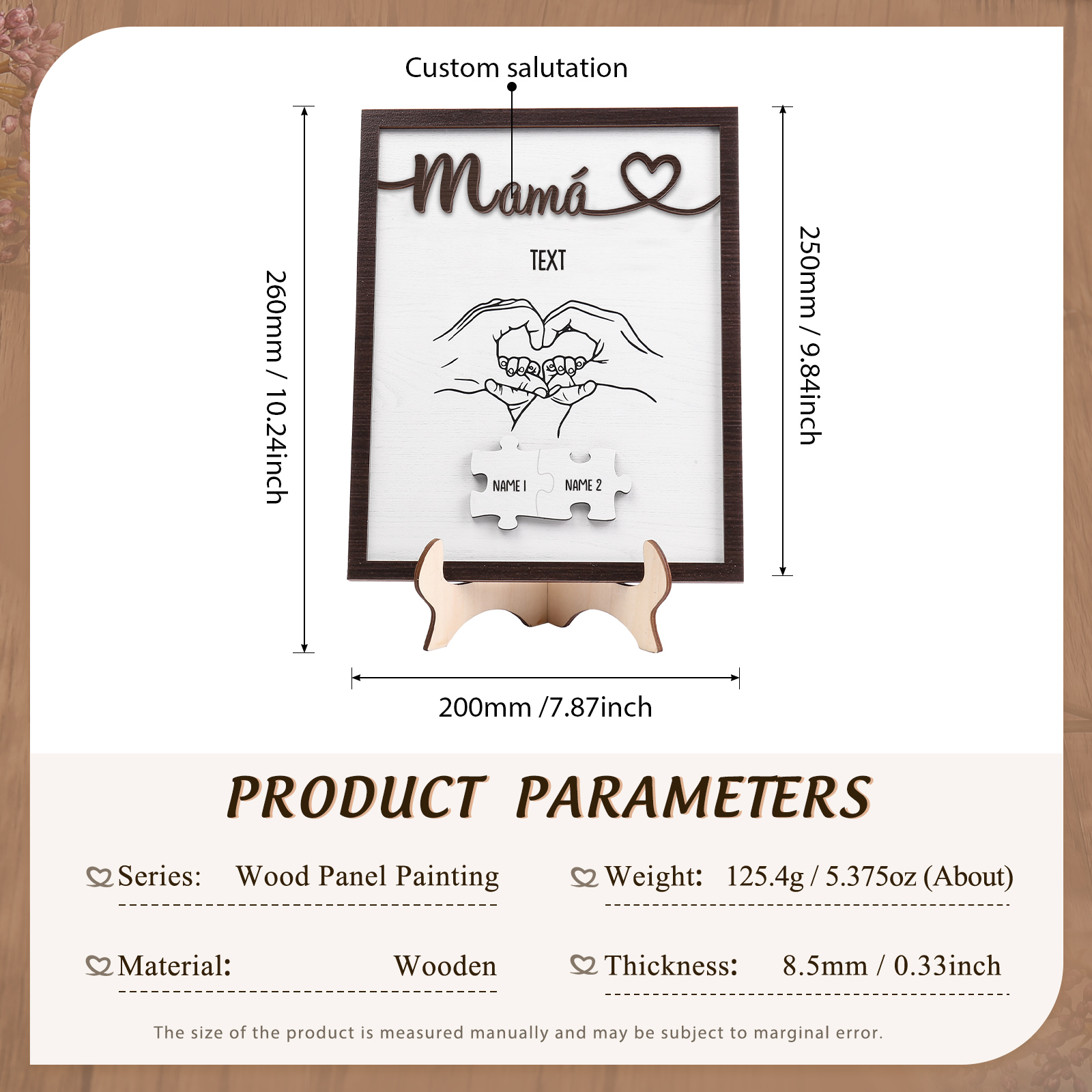 A mi mamá-Adorno 2-6 nombres y 1 texto personalizados decoración de madera rompecabezas-Jessemade ES