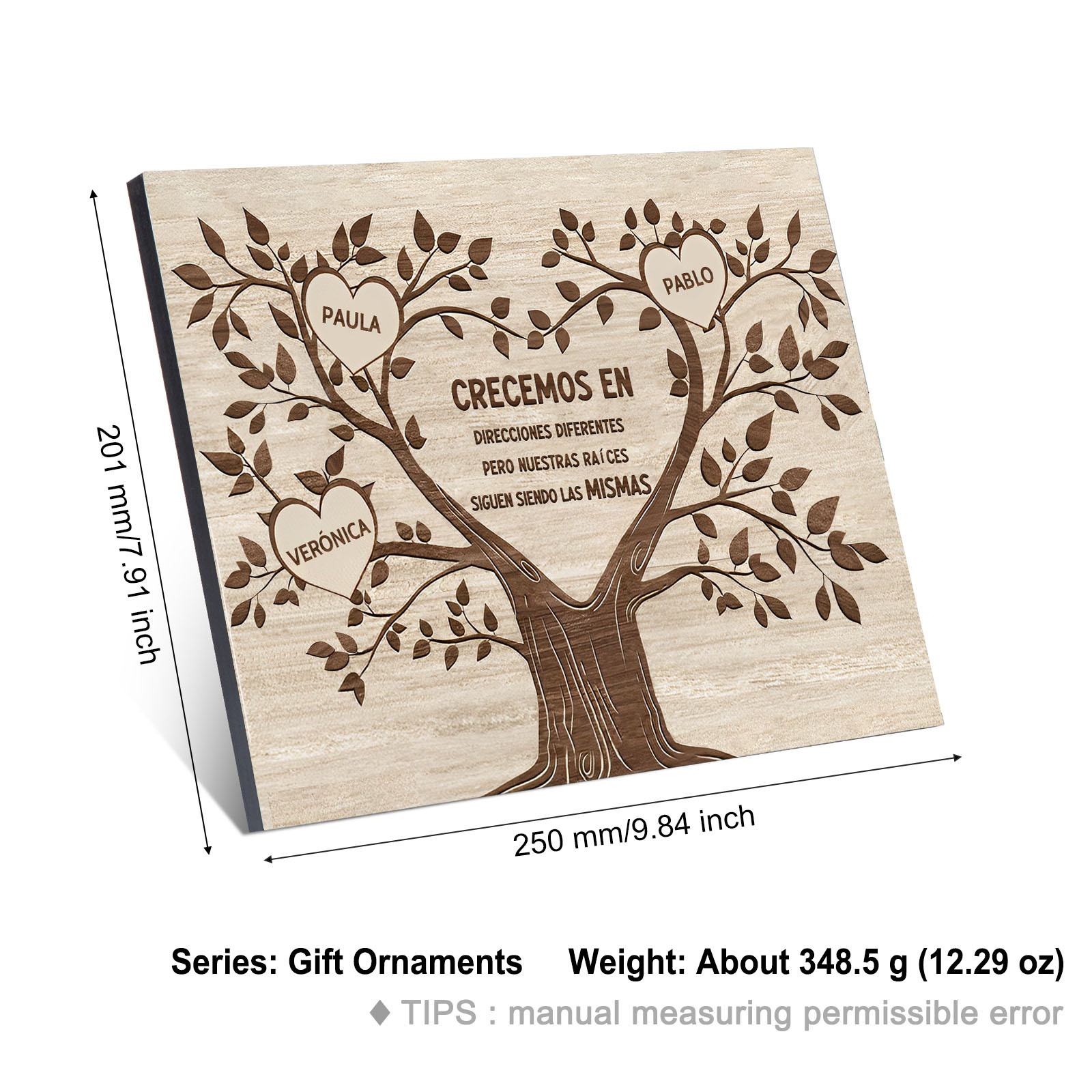 A mi familia-Lámina marco de madera Árbol de la Vida 3 nombres personalizados-Jessemade ES