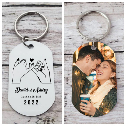 Llavero dedos cogidos personalizado con 2 nombres, texto, año y 1 foto para pareja-Jessemade ES