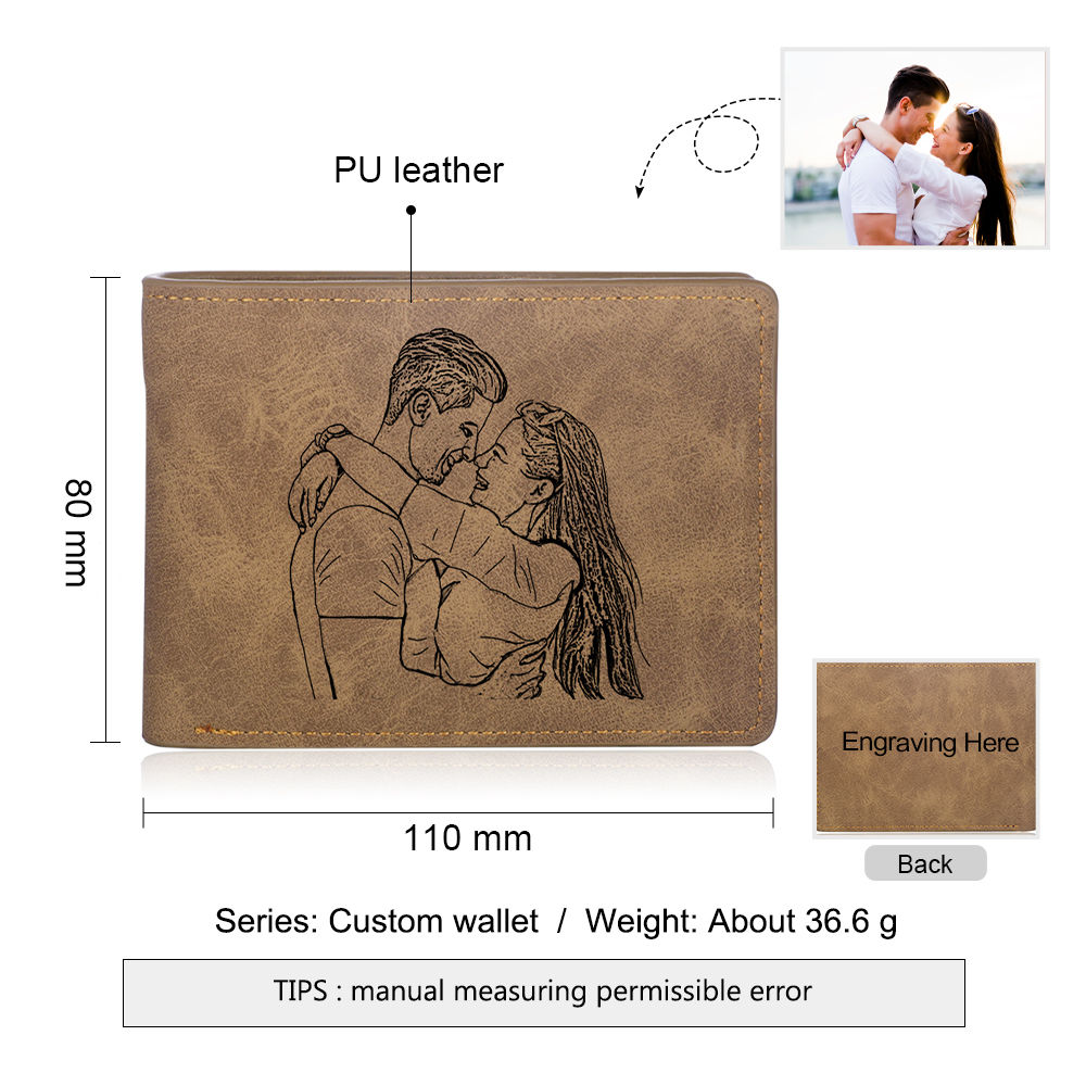 Cartera, billetera con 1 foto y 3 textos personalizados, monedero clásico para hombre