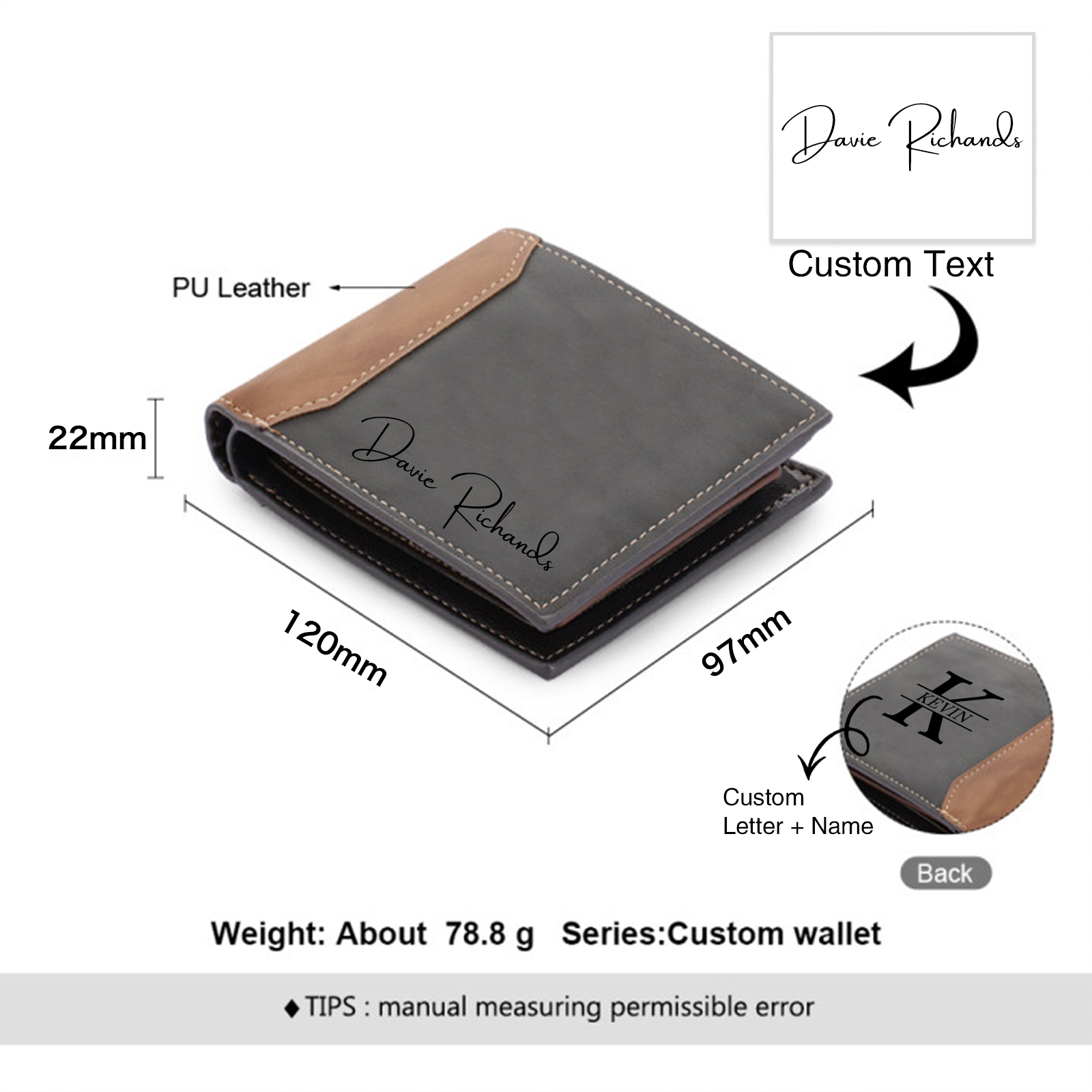 Kit de regalo-Llavero, cartera y bolígrafo con nombre, letra y 2 textos personalizados con foto para hombre-Jessemade ES