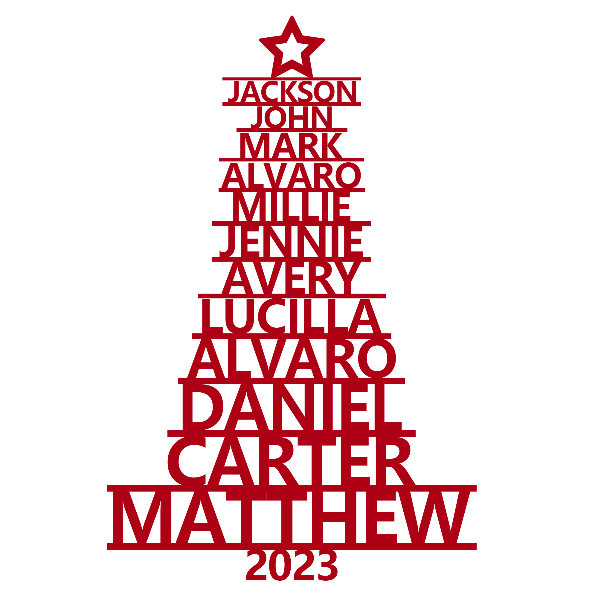 Navidad-Ornamento navideño de madera árbol de nombres con 12 nombres y año personalizados