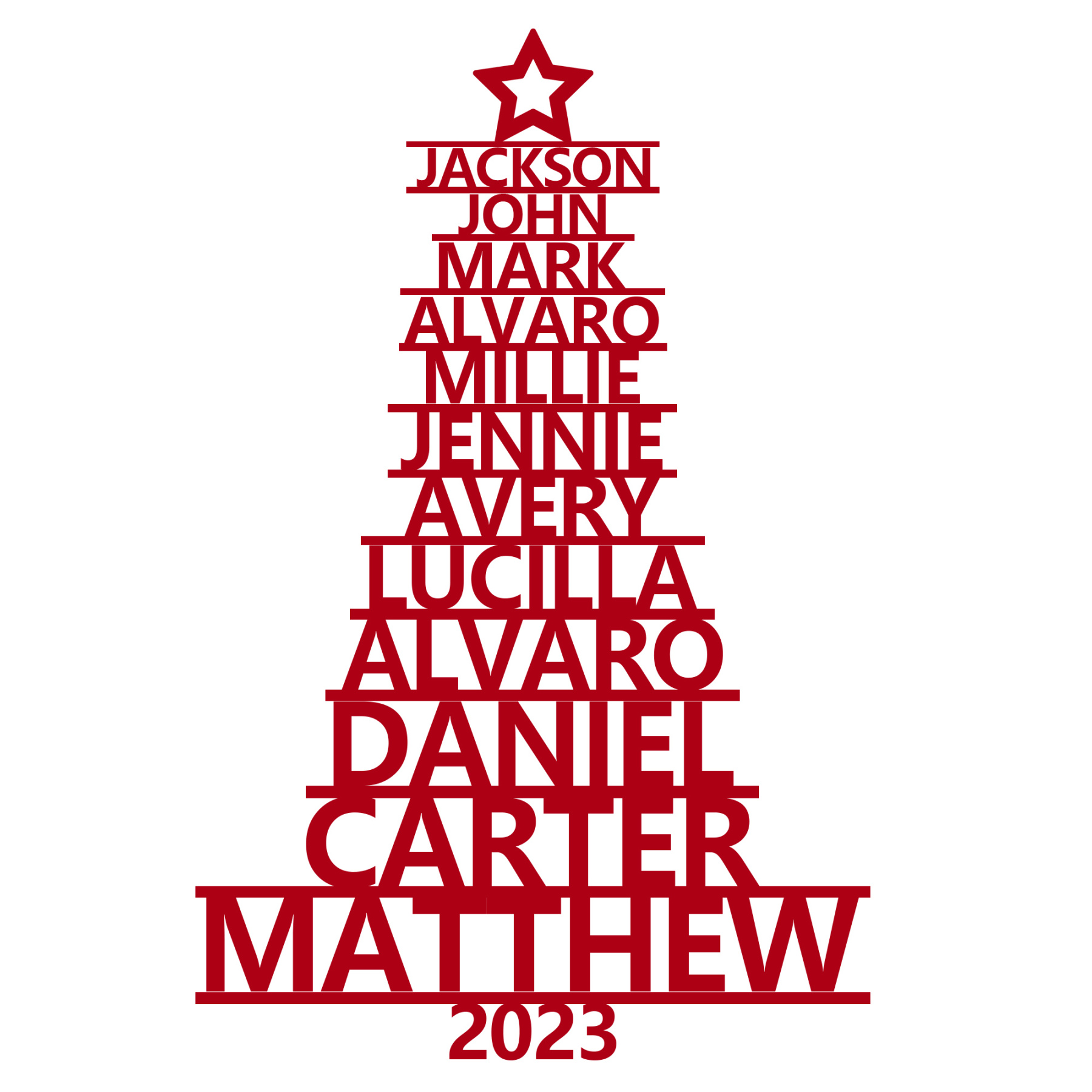 Navidad-Ornamento navideño de madera árbol de nombres con 12 nombres y año personalizados