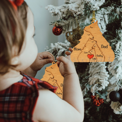 Navidad-Ornamento muñecos navideño de madera familia de zorros 5 nombres personalizados adorno del árbol-Jessemade ES