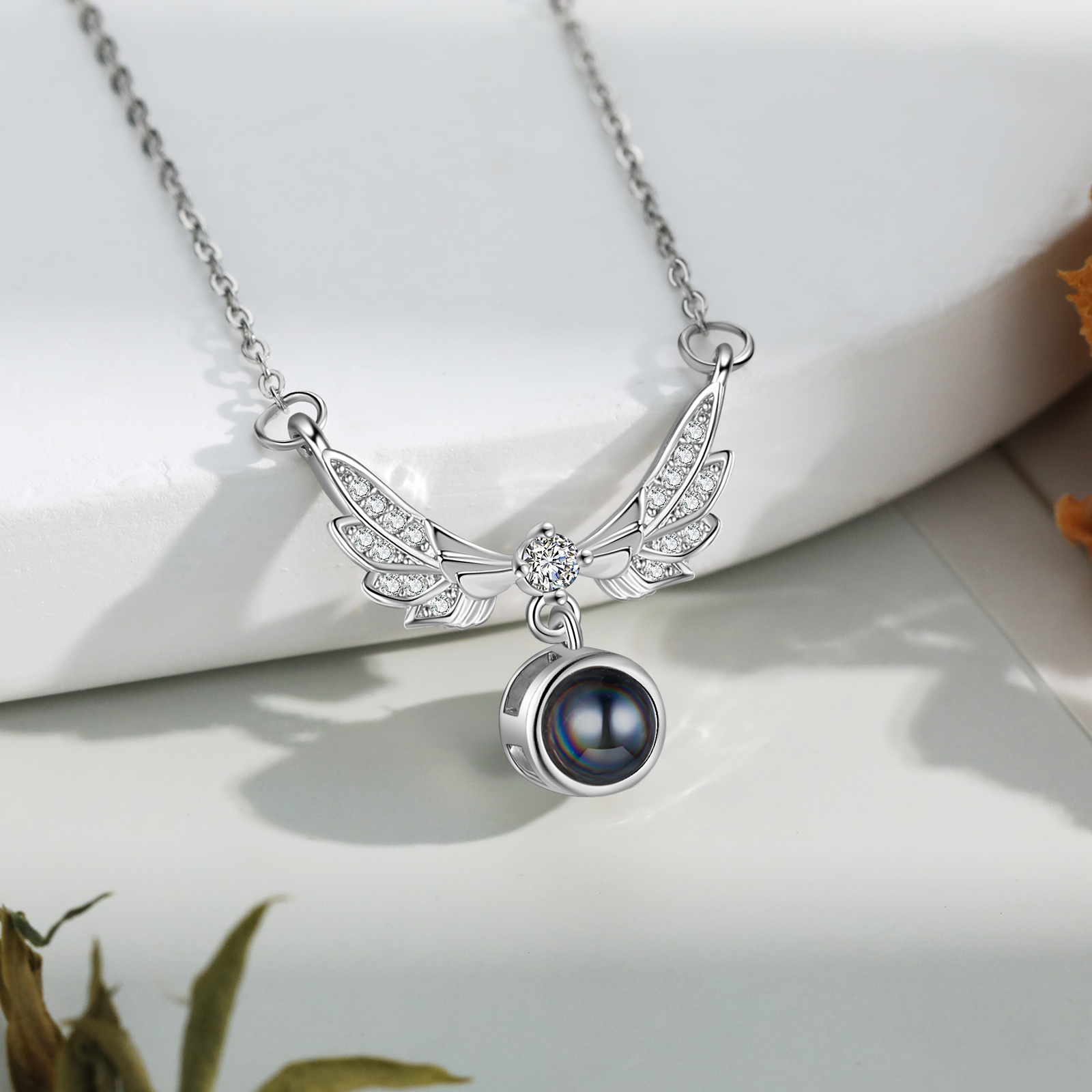 Collar para pareja de alas de ángel con proyección de foto en color-Jessemade ES