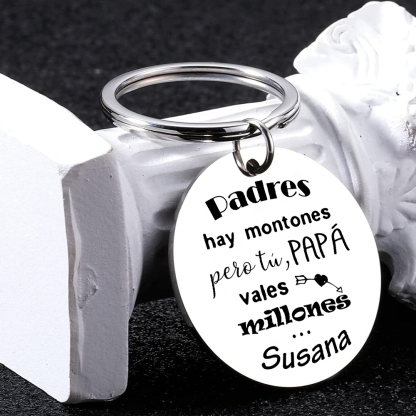 A mi papá-Llavero de placa redonda "papá, vales millones" personalizado con 1 nombre y 1 foto-Jessemade ES