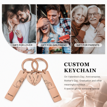 Llavero para pareja siluetas 2 nombres personalizados con fecha dije de medio corazón-Jessemade ES