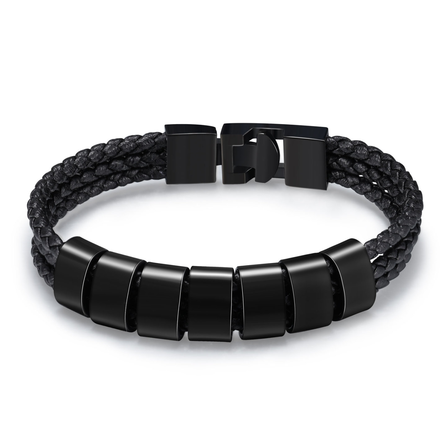 Pulsera de tres cueros trenzados 7 aros con 7 nombres personalizados pulsera de hombre-Jessemade ES