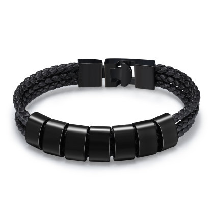 Pulsera de tres cueros trenzados 7 aros con 7 nombres personalizados pulsera de hombre-Jessemade ES