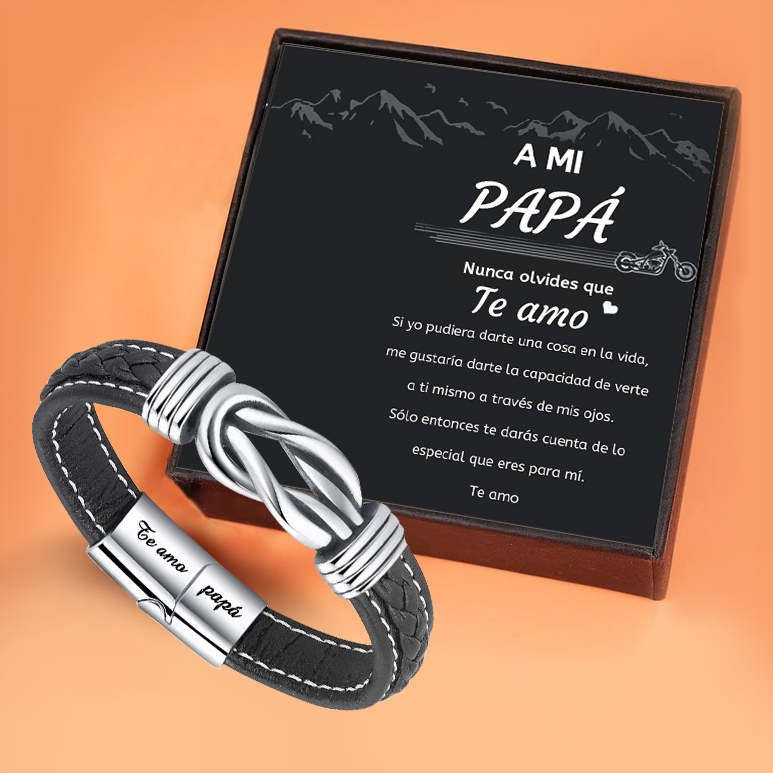 A mi papá-Pulsera de Cuero Nudo Eterno de Acero Inoxidable con 2 Nombres Personalizados