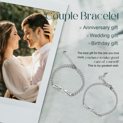 Pulsera ajustable de acero con 2 nombres personalizados para pareja | Jessemade