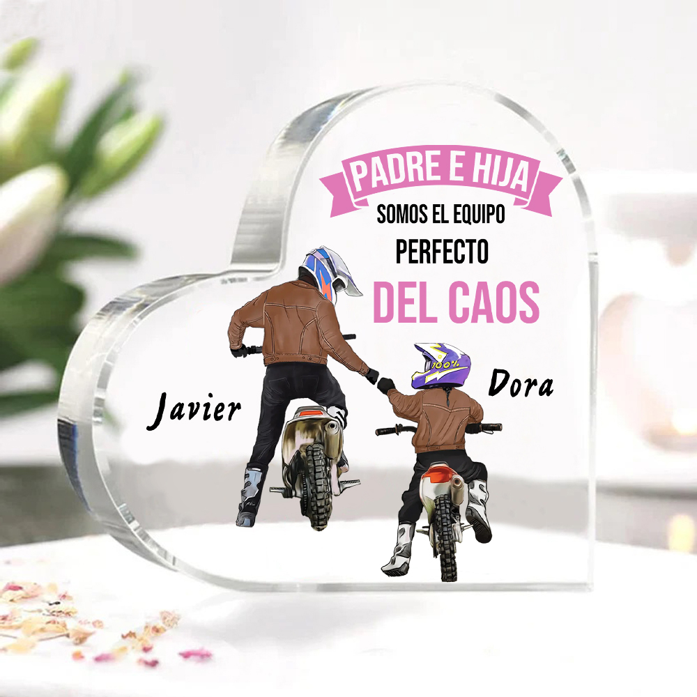 Placa de acrílico en forma de corazón papá e hija con 2 nombres personalizados-Jessemade ES