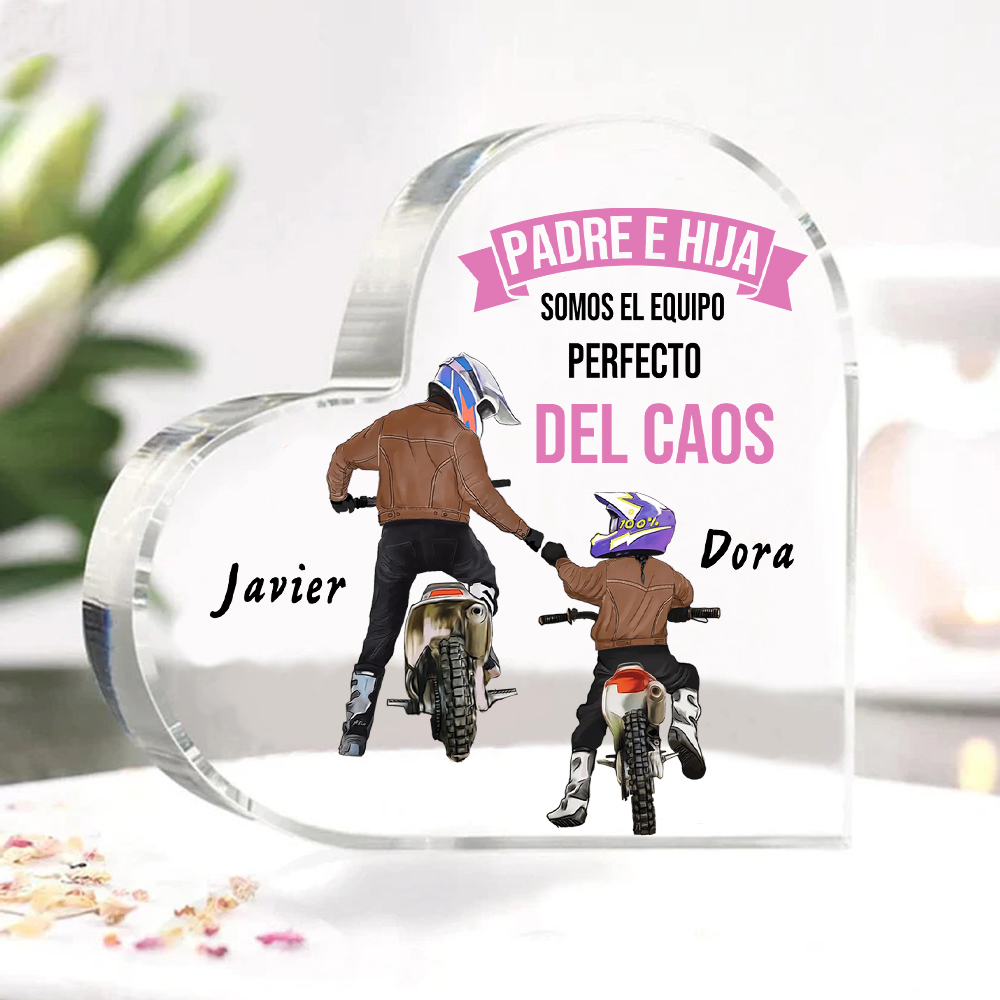 Placa de acrílico en forma de corazón papá e hija con 2 nombres personalizados-Jessemade ES